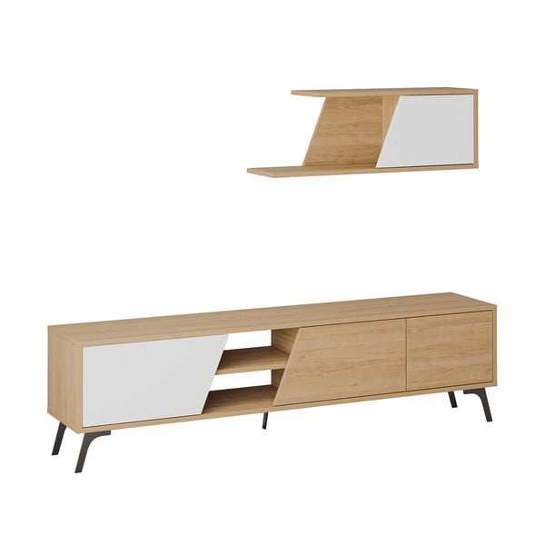 Set mobilier TV alb/aspect de lemn de stejar 180x48 cm Fiona - Kalune Design