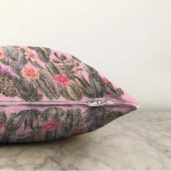 Față de pernă din amestec de bumbac Minimalist Cushion Covers Blooming Cactus, 55 x 55 cm, roz-image-1