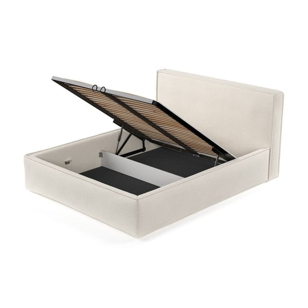 Pat matrimonial bej tapițat cu spațiu de depozitare cu somieră 200x200 cm Lounge L – Maison de Rêve-image-4