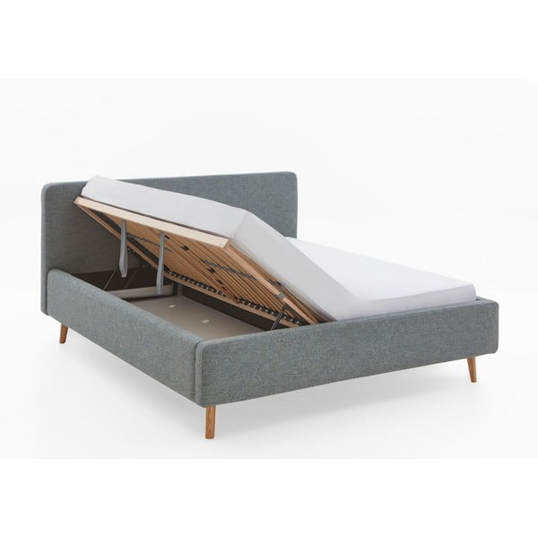 Pat matrimonial gri închis tapițat cu spațiu de depozitare cu somieră 180x200 cm Mattis – Meise Möbel-image-2