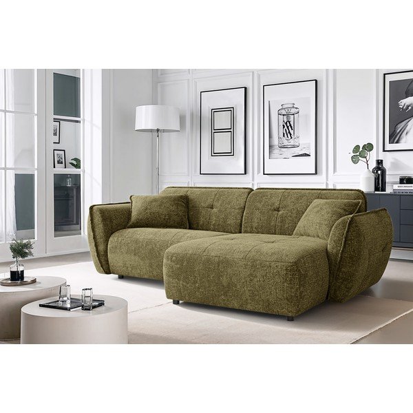 Colțar verde cu tapițerie din chenille (cu colț pe partea dreaptă/cu șezlong) Nelia – Ropez-image-1