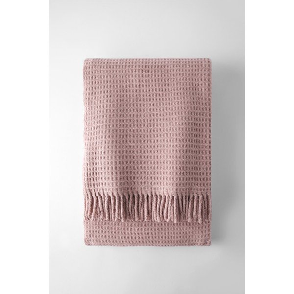 Pătură roz din amestec de bumbac 140x180 cm Basics Waffle – Euromant