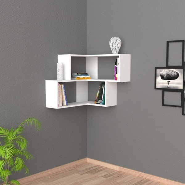 Etajeră de perete pentru colț Comer, alb-image-1