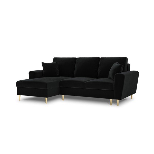 Colțar negru extensibil, cu spațiu de depozitare cu tapițerie din catifea (cu colț pe partea stângă, cu șezlong) Kyoto – Cosmopolitan Design-image-4