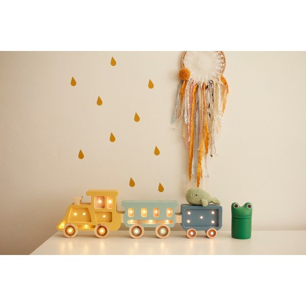 Veioză galbenă-albastră din lemn de pin Little Lights Train, lungime 58 cm-image-1
