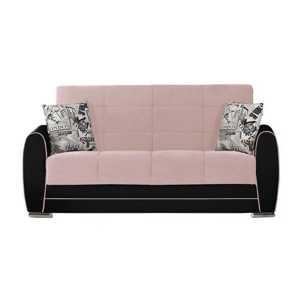 Canapea extensibilă de 2 persoane cu spaţiu de depozitare, Esidra Rest, roz - negru