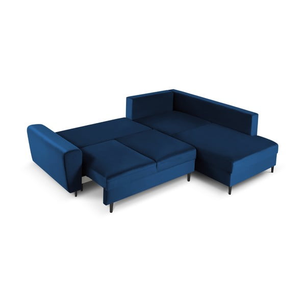 Colțar albastru extensibil, cu spațiu de depozitare cu tapițerie din catifea (cu colț pe partea dreaptă, în formă de ”L”) Kyoto – Cosmopolitan Design-image-2