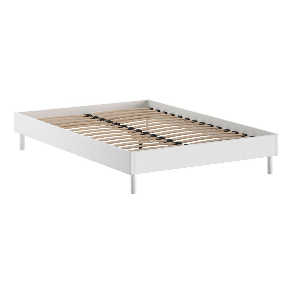 Pat matrimonial alb din lemn de fag fără tăblie cu somieră 140x200 cm Forrest – Vipack