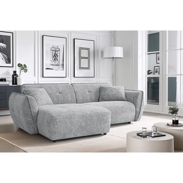 Colțar gri deschis cu tapițerie din chenille (cu colț pe partea stângă/cu șezlong) Nelia – Ropez-image-1