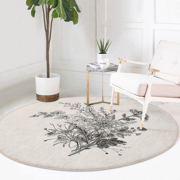 Covor rotund  crem lavabil adecvat și  pentru aspiratoare robot   ø 80 cm Comfort – Mila Home-image-1