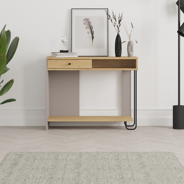 Masă consolă cu blat cu aspect de lemn de stejar 35x100 cm Saturne – Marckeric-image-1