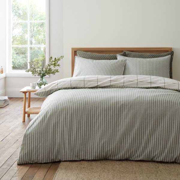 Lenjerie de pat verde/crem din flanelă pentru pat de o persoană 135x200 cm Brushed Regal Check – Bianca-image-2