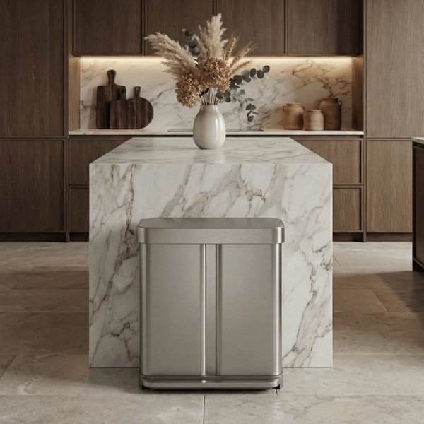 Coș de gunoi argintiu mat pentru reciclare/cu pedală 34+24 l din oțel – simplehuman-image-1