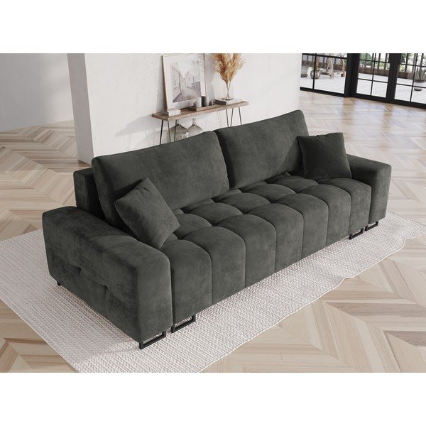 Canapea gri extensibilă, cu spațiu de depozitare cu tapițerie din catifea 250 cm Wicklow – Cosmopolitan Design-image-1