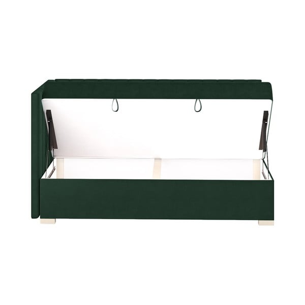 Pat pentru copii  verde închis pe colț cu spațiu de depozitare cu saltea 90x200 cm Snugi – Ghado-image-4