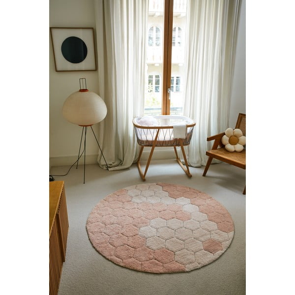 Covor roz deschis lavabil/țesut manual rotund din bumbac ø 140 cm Honeycomb Rose – Lorena Canals-image-1