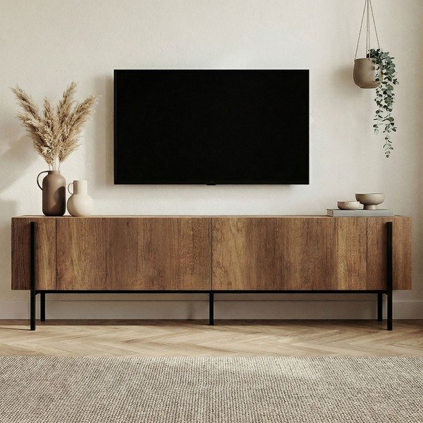 Comodă TV în culoare naturală închisă cu aspect de lemn de nuc 180x45x30 cm Nexus – Kalune Design-image-3