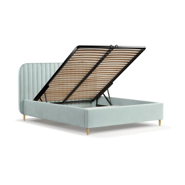 Pat verde mentă tapițat cu spațiu de depozitare cu somieră 120x200 cm Noto – Maison de Rêve-image-3