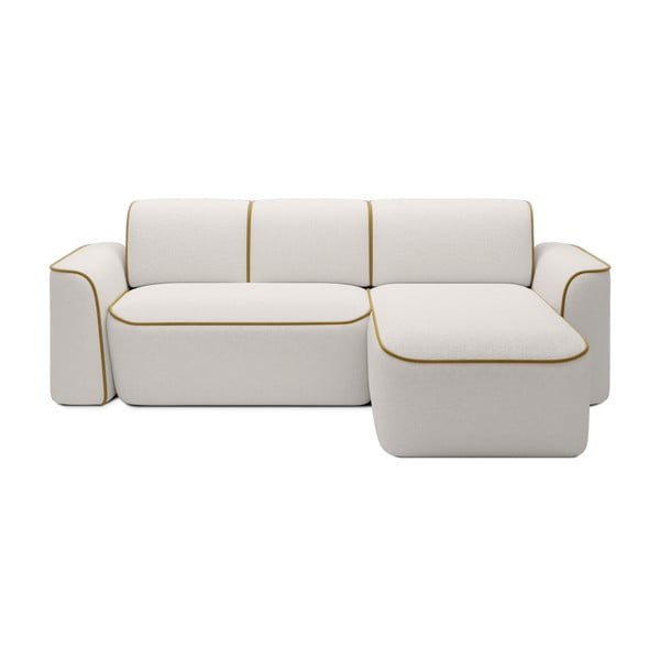 Colțar galben/crem cu tapițerie din țesătură bouclé (cu colț pe partea dreaptă/cu șezlong) Ume – ELTAP