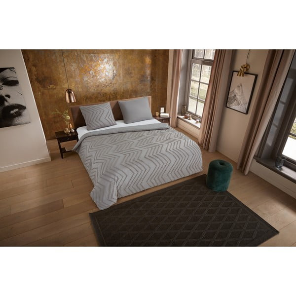 Lenjerie de pat gri/maro din microfibră pentru pat de o persoană/extinsă 140x220 cm Pure Zigzag – Good Morning-image-3
