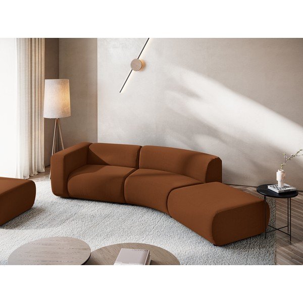 Șezlong portocaliu/maro cu tapițerie din catifea (cu colț pe partea dreaptă) Ekahi – Makamii-image-1