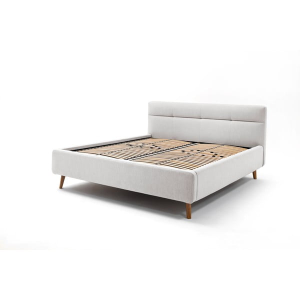 Pat matrimonial gri deschis tapițat cu spațiu de depozitare cu somieră 180x200 cm Lotte – Meise Möbel-image-3