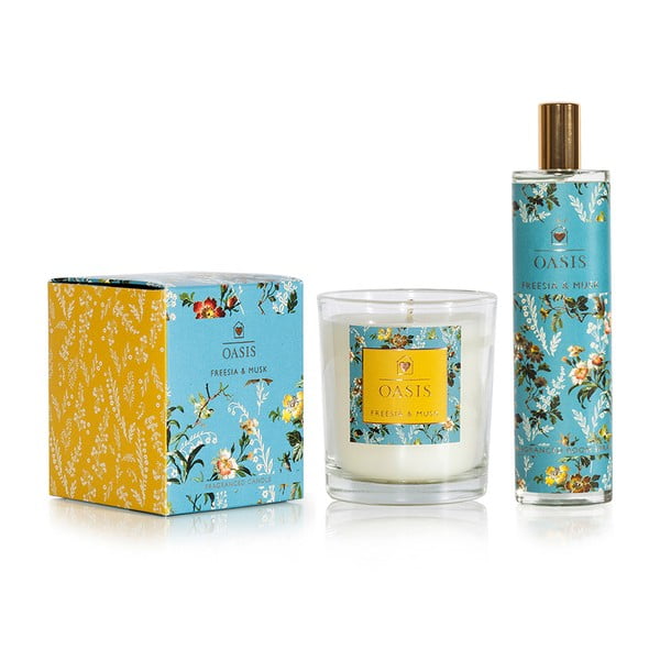 Set lumânare parfumată și spray de interior cu aromă de frezii și mosc Bahoma London Oasis Leighton