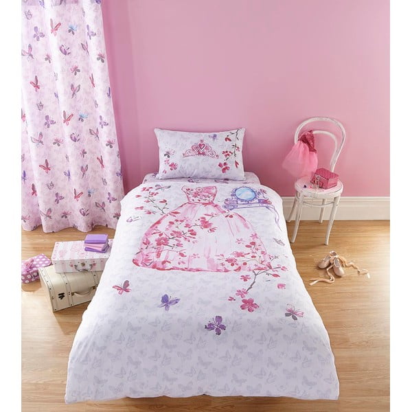 Set 2 draperii pentru camera copiilor Catherine Lansfield Glamour Princess, 168 x 183 cm, roz