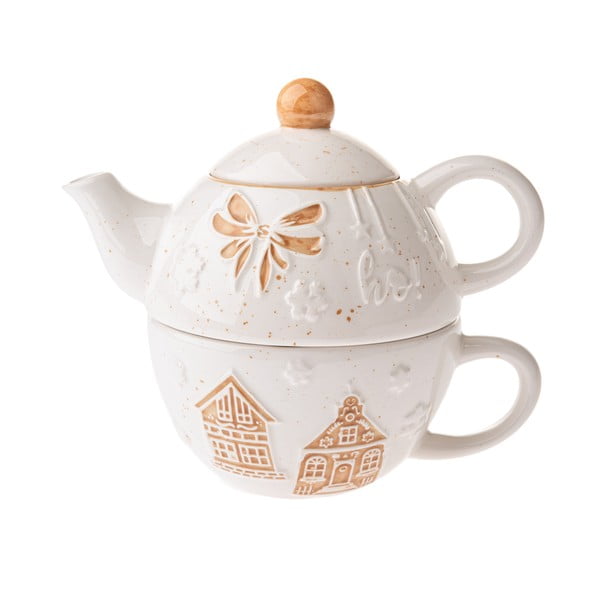 Set pentru ceai alb din ceramică  cu model de Crăciun Christmas cottage – Dakls
