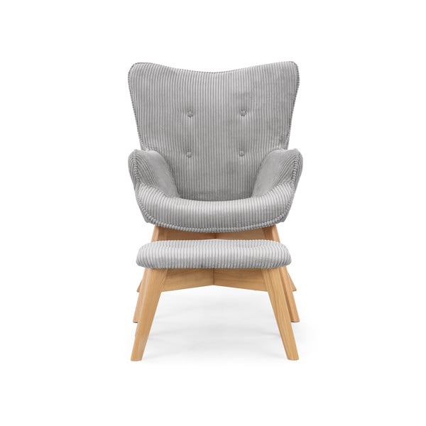 Fotoliu cu taburet gri cu tapițerie din catifea reiată Niko – Ropez-image-3