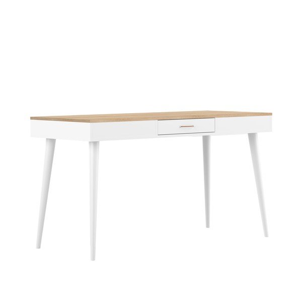 Birou alb cu blat cu aspect de stejar 134x59 cm - TemaHome -image-2