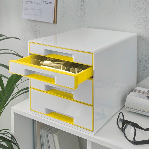 Cutie cu sertare Leitz WOW CUBE, 4 sertare, alb-galben-image-1
