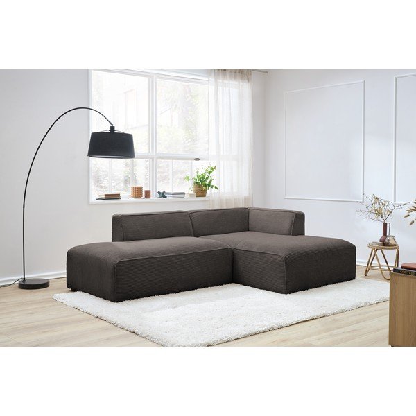 Colțar modular maro cu tapițerie din catifea reiată  (cu colț pe partea dreaptă/în formă de ”L”) Megeve – Bobochic Paris-image-1