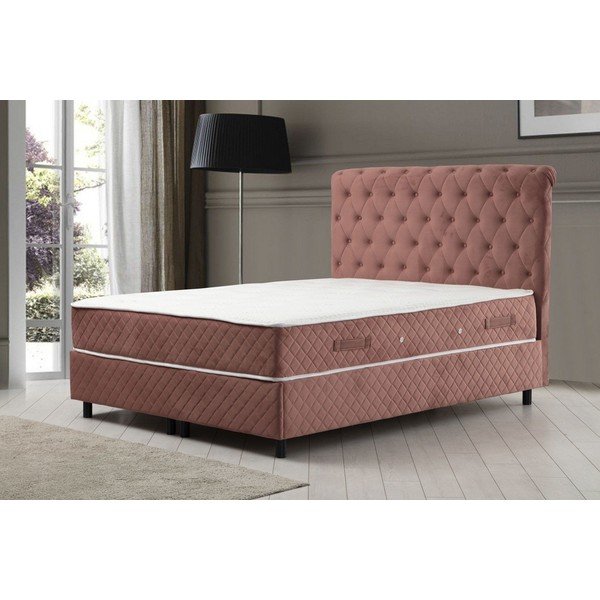 Pat boxspring roz cu spațiu de depozitare 140x200 cm Sonata – Kalune Design-image-1