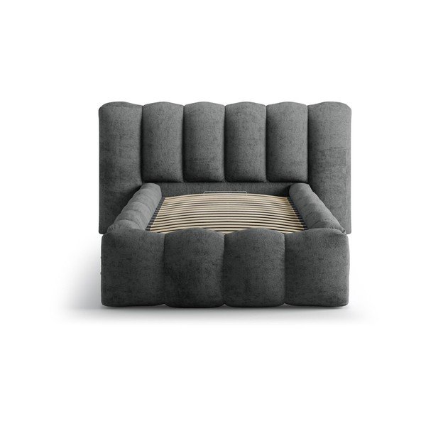 Pat gri închis tapițat cu spațiu de depozitare cu somieră 90x200 cm Lupine – Micadoni -image-3