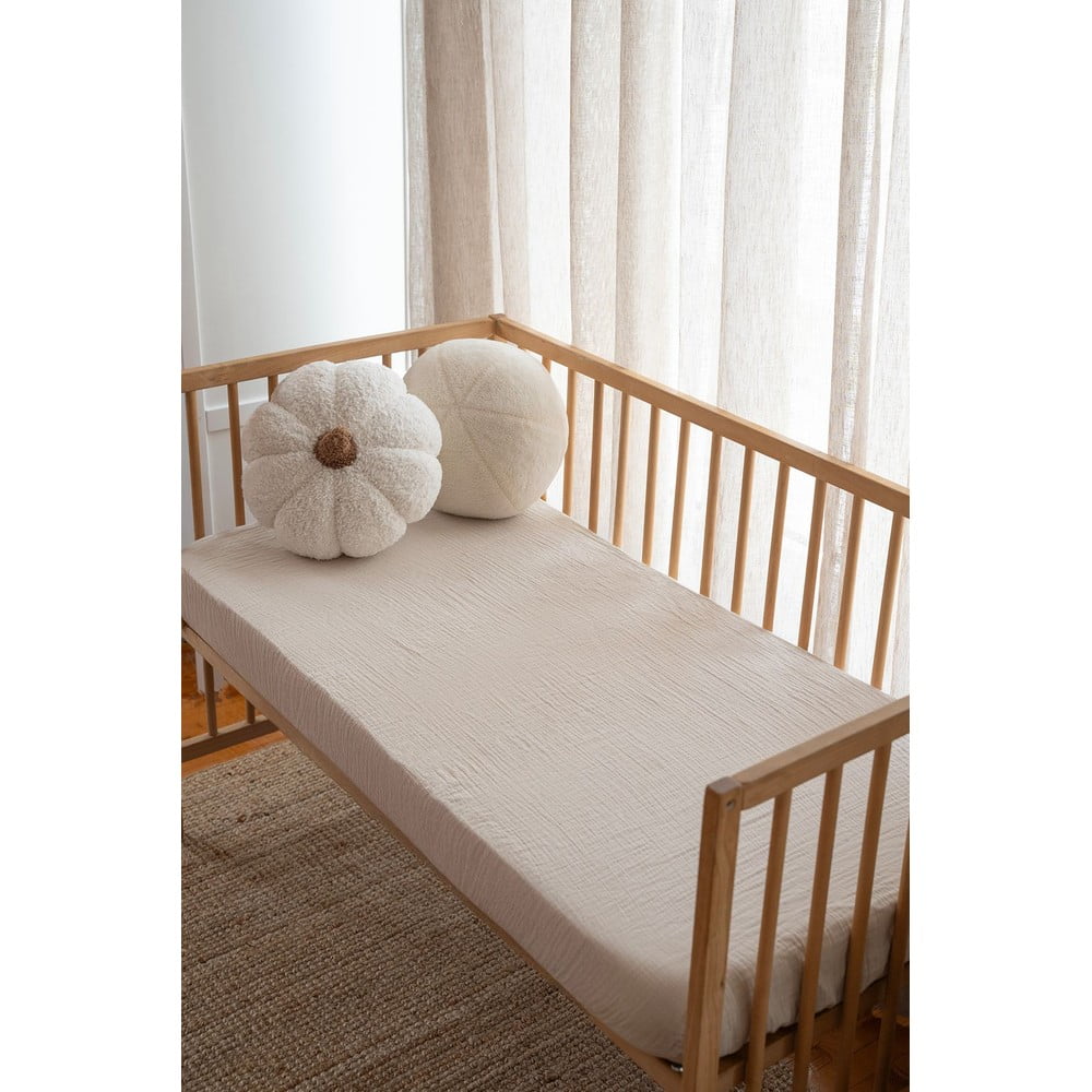 Cearceaf pentru copii bej din muselină pentru pătuț cu elastic 60x120 cm Burumcuk – Mijolnir