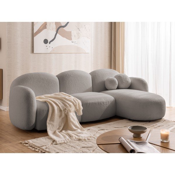 Colțar gri cu tapițerie din țesătură bouclé (cu colț pe partea dreaptă/cu șezlong) Orbit – Ropez-image-4