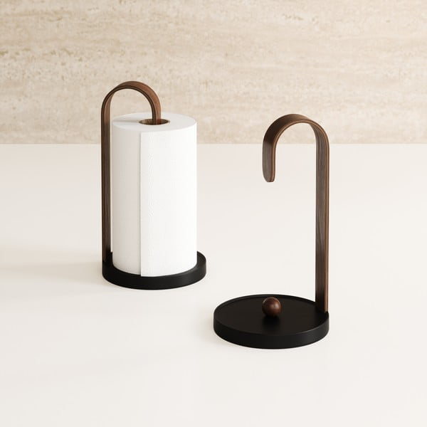 Suport vertical pentru prosoape de bucătărie din hârtie negru din lemn ø 17 cm Bellwood – Umbra-image-1