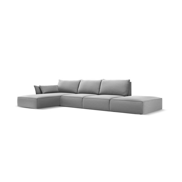 Colțar gri deschis cu tapițerie din catifea (cu colț pe partea stângă, cu șezlong) Vanda – Mazzini Sofas-image-2