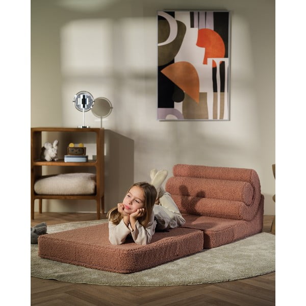 Fotoliu pentru copii roz cu tapițerie din țesătură bouclé Flipster – Wigiwama-image-4