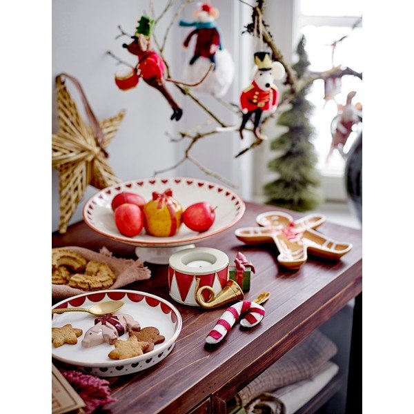 Farfurie crem pentru servire din gresie ø 18 cm  cu model de Crăciun Jolly – Bloomingville-image-1