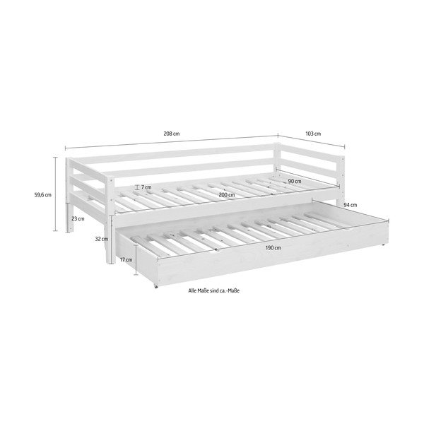 Pat pentru copii  în culoare naturală cu extensie suplimentară din lemn de pin 90x200 cm Alpi – Støraa-image-3