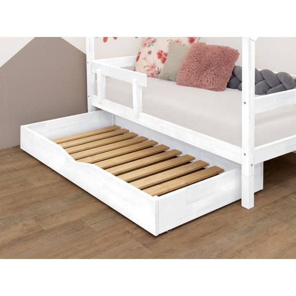 Sertar din lemn pentru pat cu somieră pe suprafață plină Benlemi Buddyn, 90 x 180 cm, alb