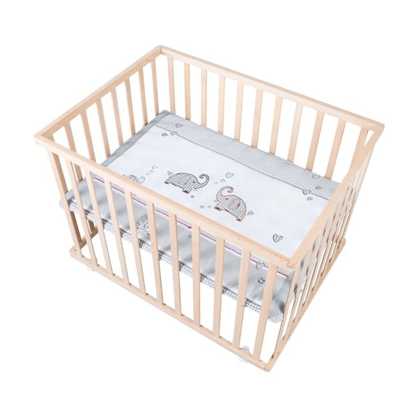 Țarc pentru copii în culoare naturală cu roți 100x75 cm Jumbo Twins – Roba