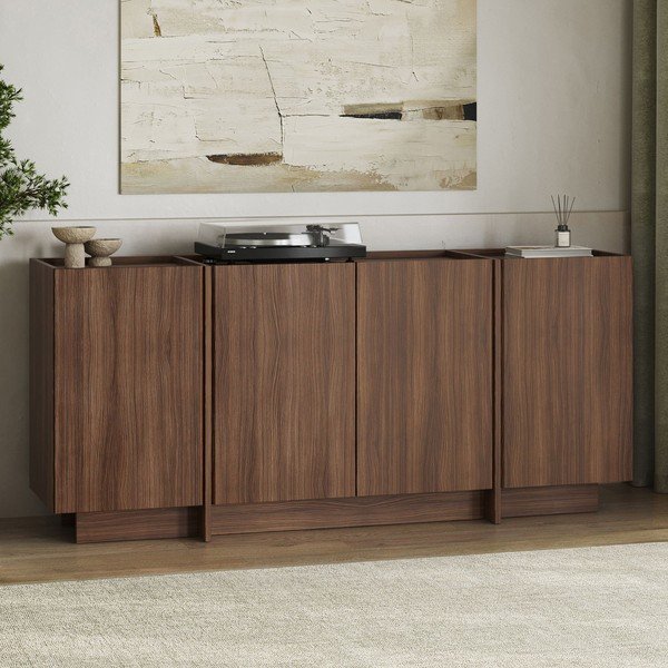 Comodă în culoare naturală închisă cu aspect de lemn de nuc cu orificiu pentru cabluri 180x80x45 cm Dorma – Kalune Design-image-4