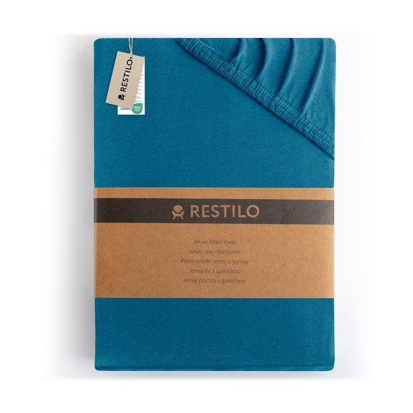 Cearceaf petrol din jerseu cu elastic 120x200 cm Amber – Restilo-image-4