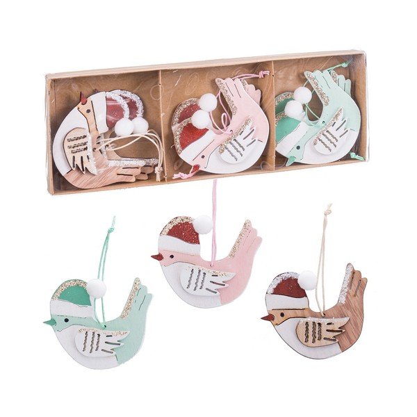 Ornamente de Crăciun 6 buc. din lemn 8 cm Birds – Casa Selección-image-1