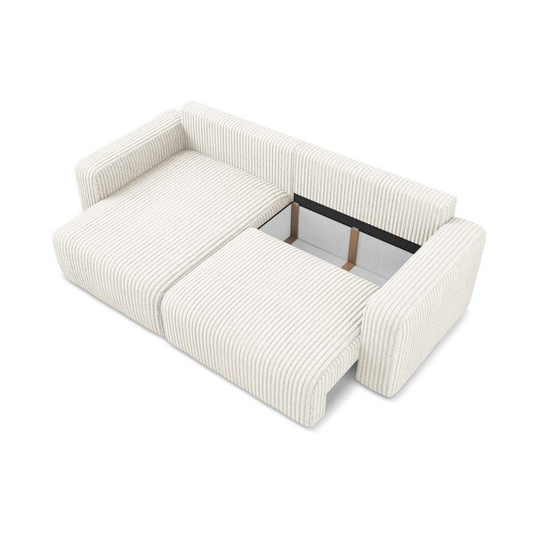 Colțar crem extensibil/cu spațiu de depozitare cu tapițerie din catifea reiată  (cu colț pe partea stângă/cu șezlong) Kona – Makamii-image-4