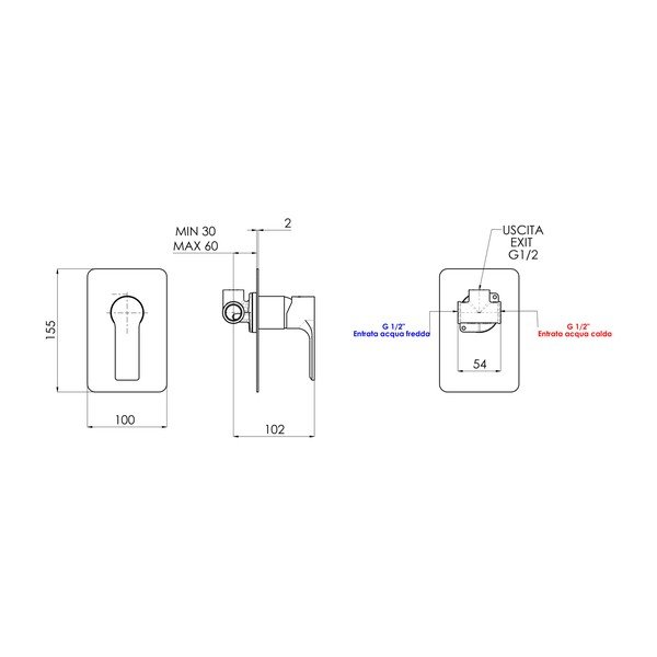 Baterie negru-mat pentru duș încastrată (1 ieșire) Pax – Sapho-image-1