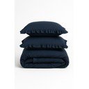 Lenjerie de pat albastru-închis din bumbac ranforcé pentru pat dublu, extinsă 240x220 cm Ruffle Striped – Mila Home Luxury